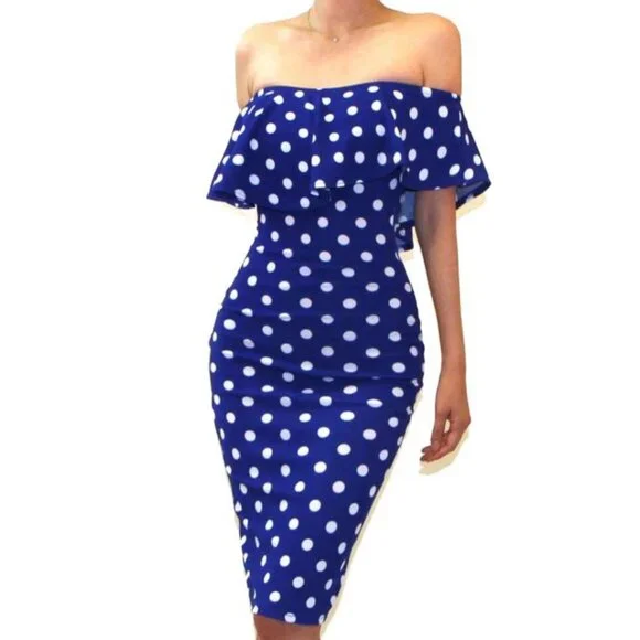 blue dress for baby girl Navy Polka Dot Smocked Maternity Dress – PinkBlush main image 1
